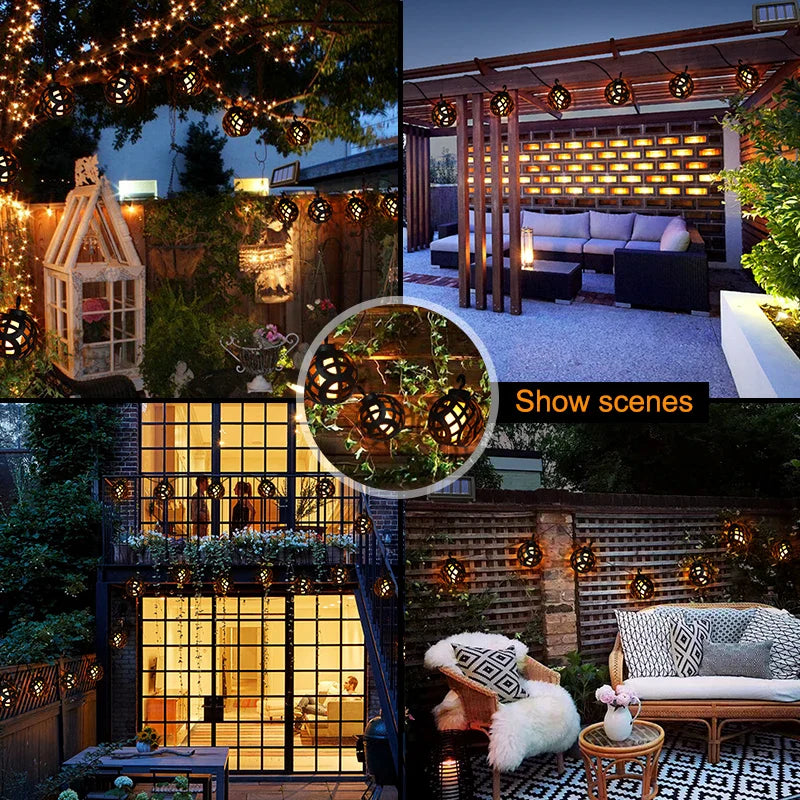 Flamara Solar String Lights with Flame Effect | 8 LED Lanterns | IP44 Waterproof | For Garden, Terrace & Balcony
