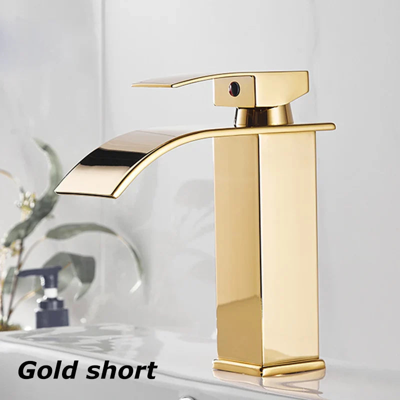 Aqualis Noir Waterfall Basin Mixer Tap | Stainless Steel | Hot & Cold Water | For Bathroom & Guest WC