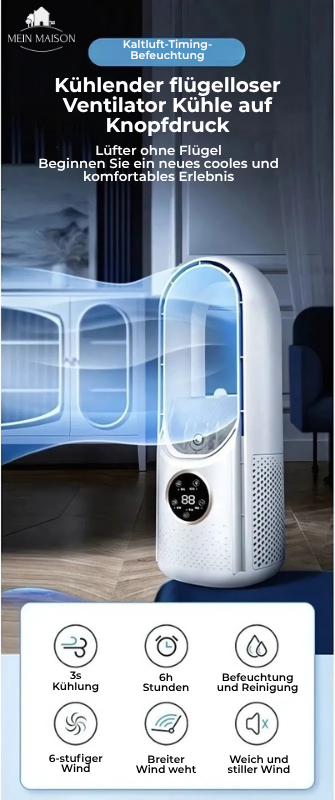 Airevo Air Cooler | Bladeless USB Fan | 6 Levels | Quiet & With Timer | Air Humidification