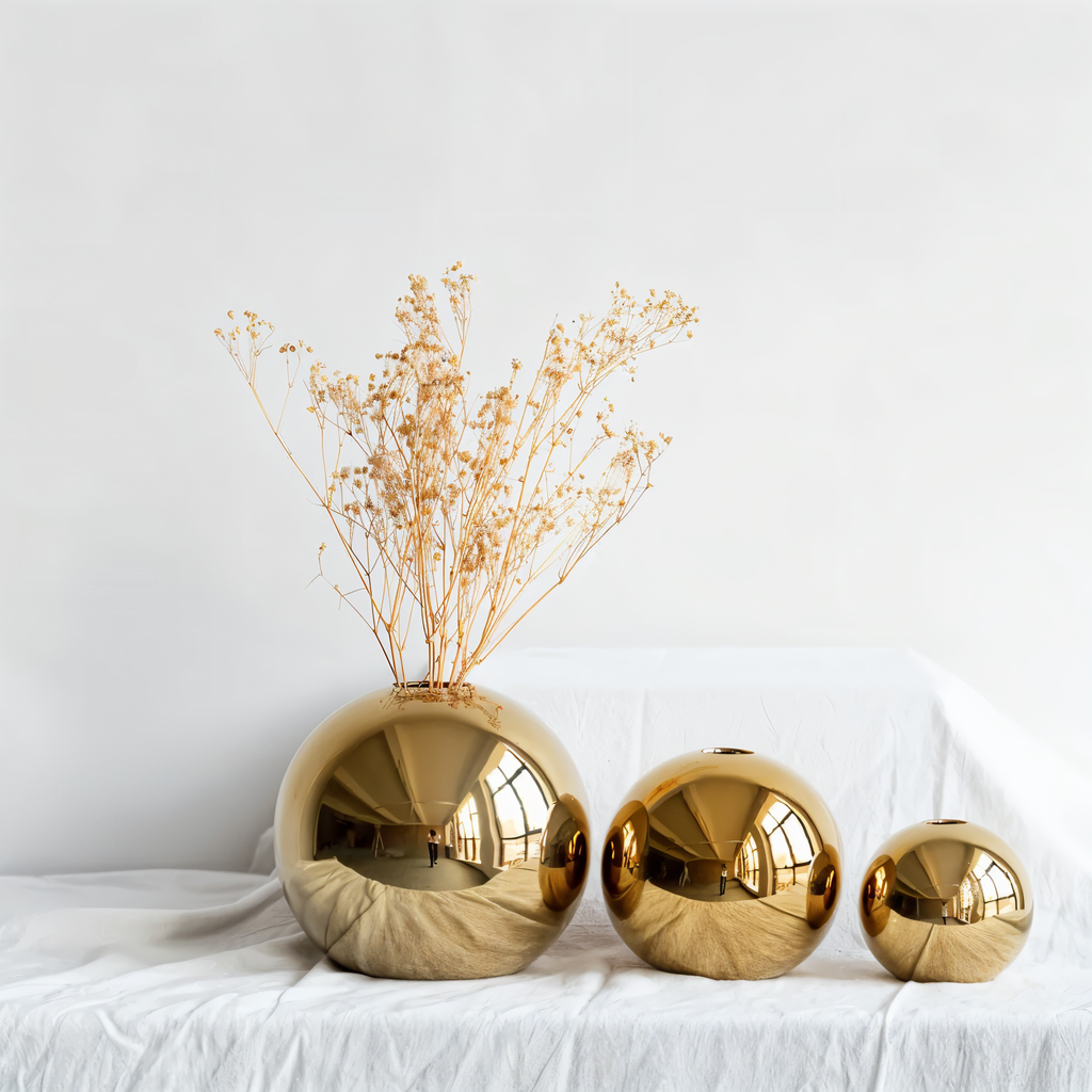 Ceramic Vase Aurelia Gold | Round Shape with Glossy Finish | Timeless Elegant & Versatile | For Flowers & Decor