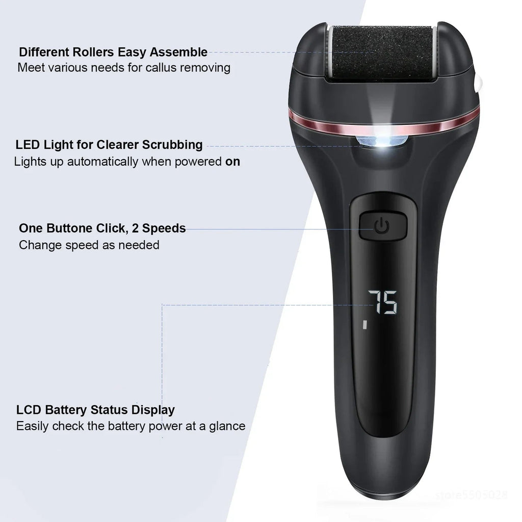 Electric Callus Remover Pediluxe Pro | With 3 Grinding Heads, LED & LCD | Rechargeable & IPX7 Waterproof | For Smooth & Well-Groomed Feet