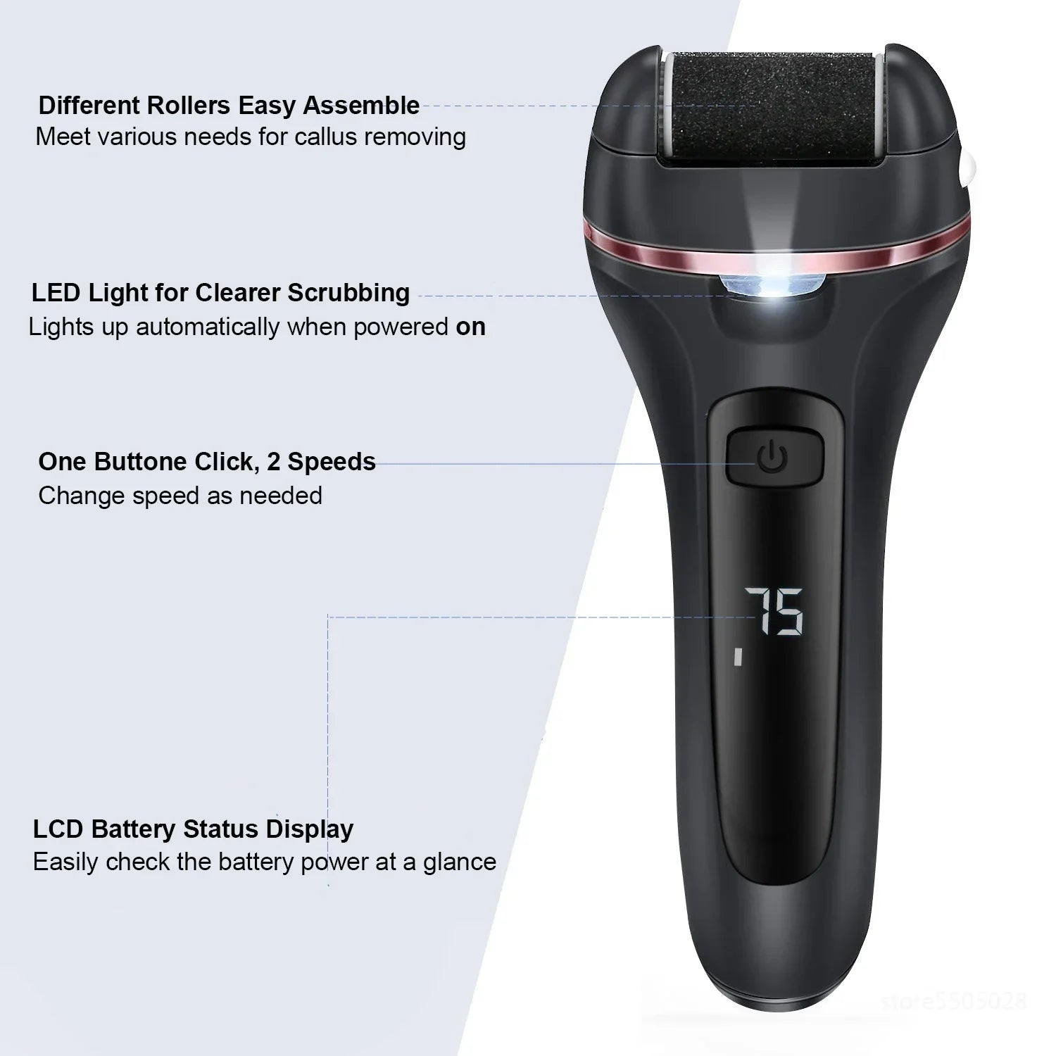 Electric Callus Remover Pediluxe Pro | With 3 Grinding Heads, LED & LCD | Rechargeable & IPX7 Waterproof | For Smooth & Well-Groomed Feet