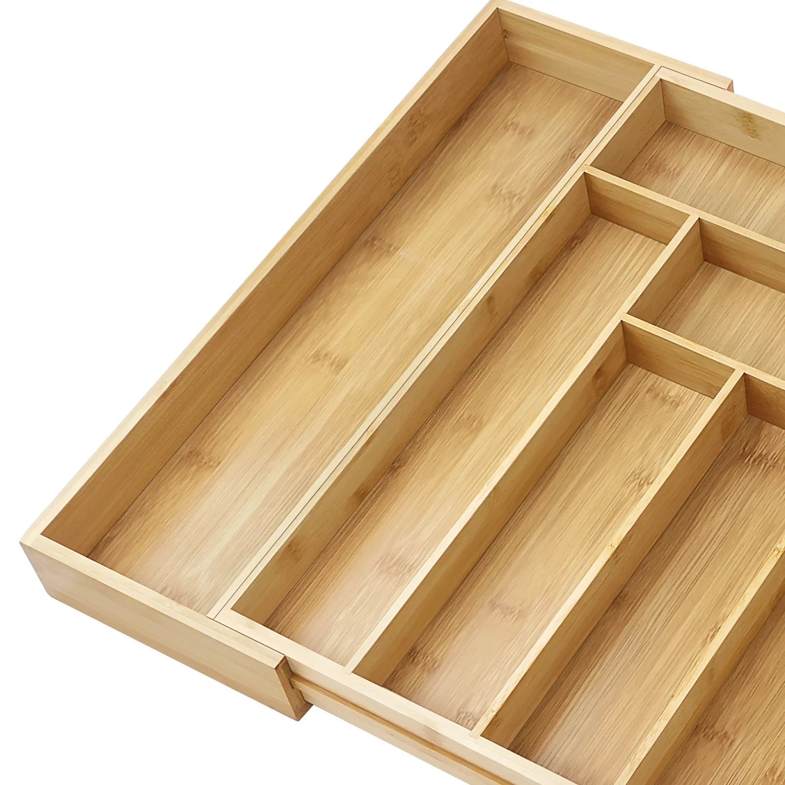 Bambusio Bamboo Cutlery Tray | Extendable 32–52 cm | 6–8 Compartments | Sustainable Drawer Organizer for Kitchen, Bathroom & Office