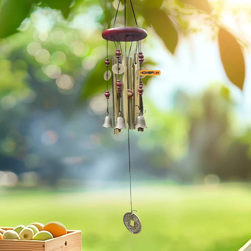 FortuneChime | Large Metal Wind Chime with Sound Tubes | Wood & Metal | For Garden & Home