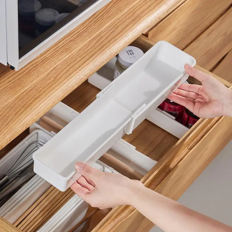 FlexiSort Cutlery Tray | Extendable Cutlery Organizer | Flexible & Space-Saving | White
