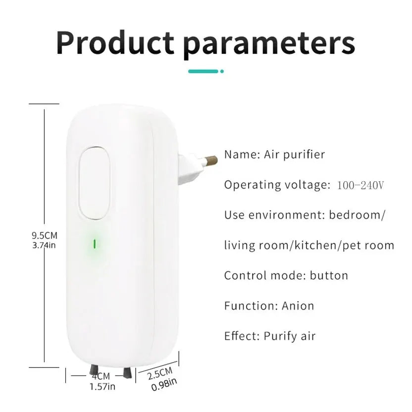 Air Purifier IonAir Mini | Plug-in Ionizer without Filter | 350 Million Ions/sec | For 20 m³ Rooms