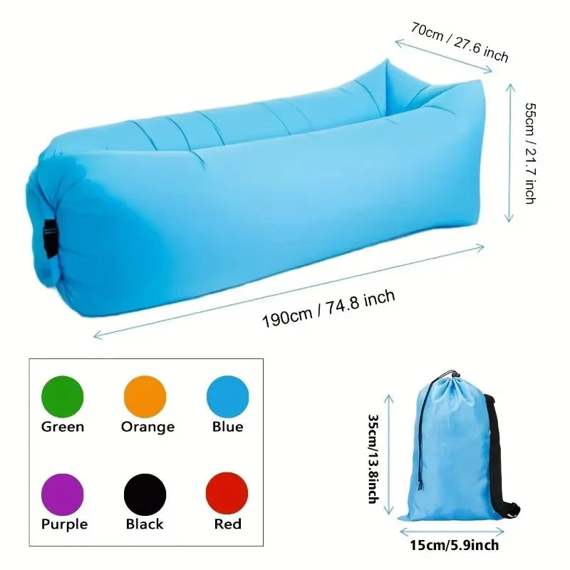 Inflatable Lounge Sofa | Without Pump & with Headrest | AirLoungeGo Outdoor Sofa 190×70 cm – Portable & Waterproof