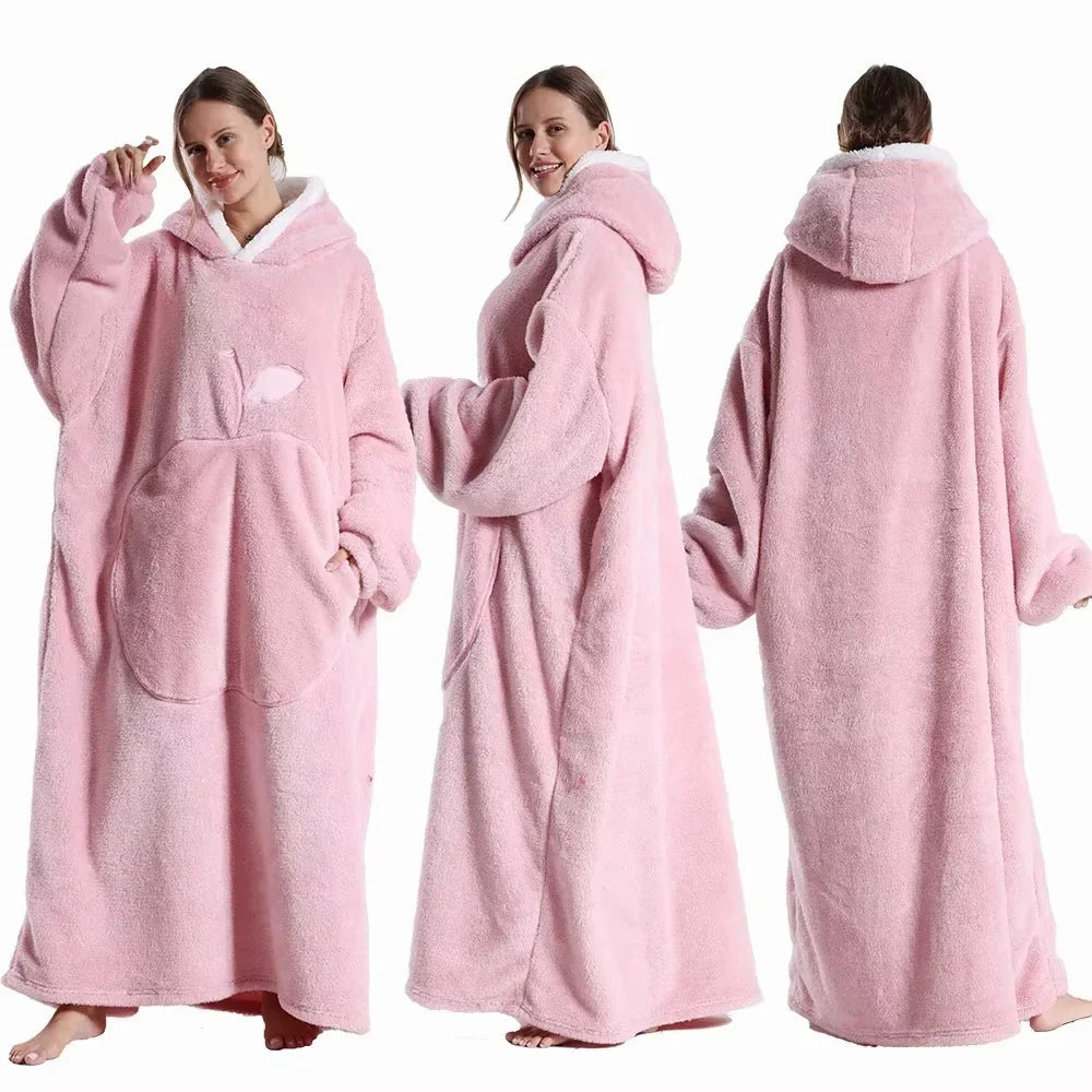 CozyHaven Plus Size Hooded Blanket | Plush Sherpa Wearable Blanket with Sleeves & Pocket | 140 cm | Unisex Winter Cozy Blanket