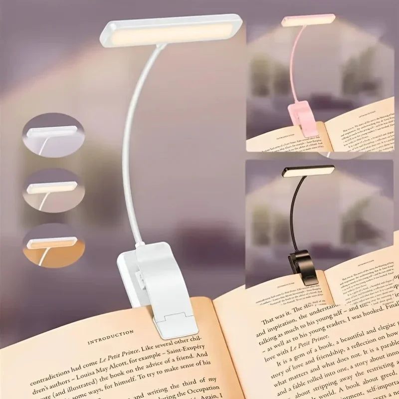FlexiRead Reading Lamp | USB Rechargeable | 3 Light Colors & Dimmable | Clip & Flexible Arm