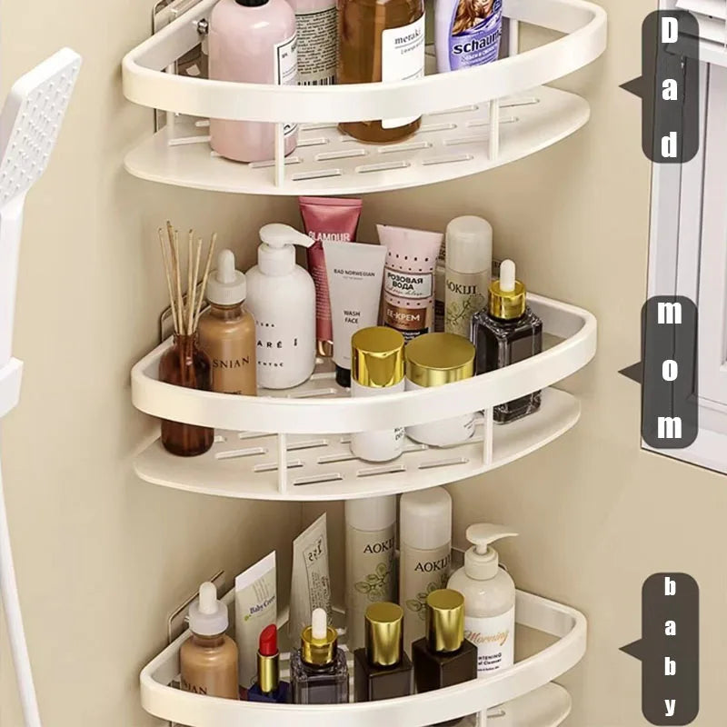 AquaSpace Pro | Corner Shower Shelf without Drilling | Aluminum | Rust-Free & Durable | Bathroom Shelf in Black, White, Silver, or Black-Gold
