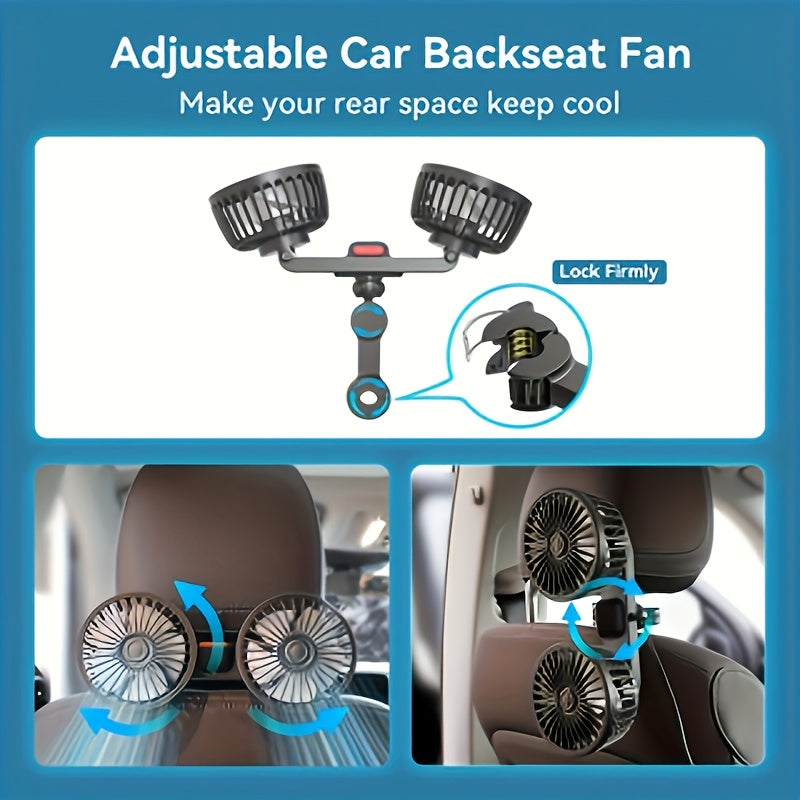 Dual Fan AirTrek Duo | 360° Rotatable | Ultra-Quiet & Compact | USB Car Fan with 5 Blades