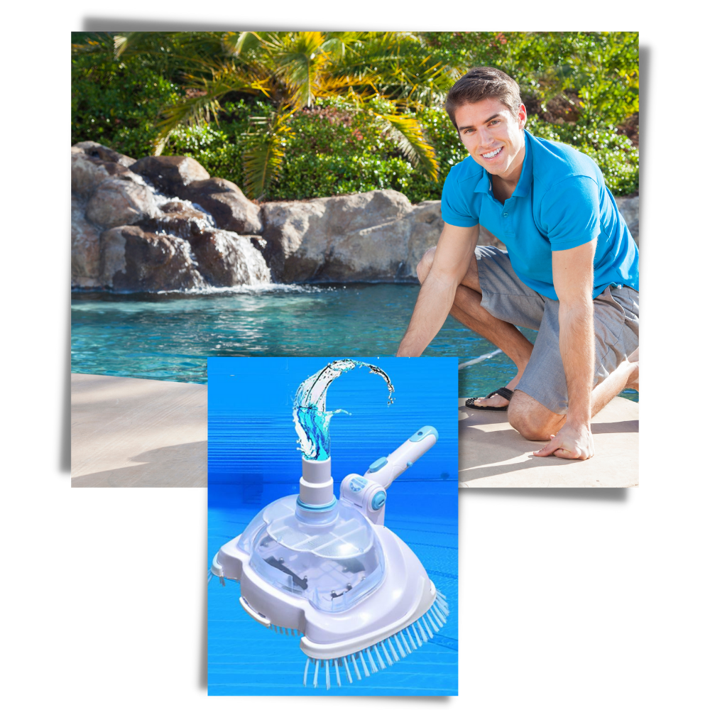 PoolScrub Pro | Pool-Reinigungsbürste mit Filtersystem | Verstellbar | Robuste Nylonborsten | 27 × 20 cm