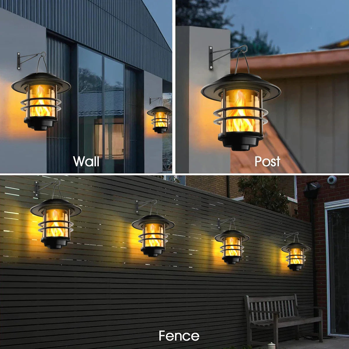 Flammora Solar Hanging Light with Flame Effect | IP65 Waterproof | Stainless Steel & Glass | For Garden, Fence & Terrace