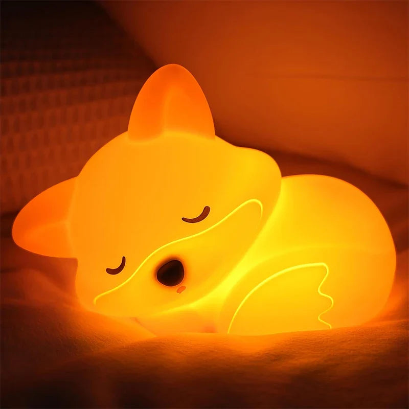 Fox Night Light Made of Silicone | Rechargeable, Dimmable & with Timer | Cute Gift Idea for Children & Adults