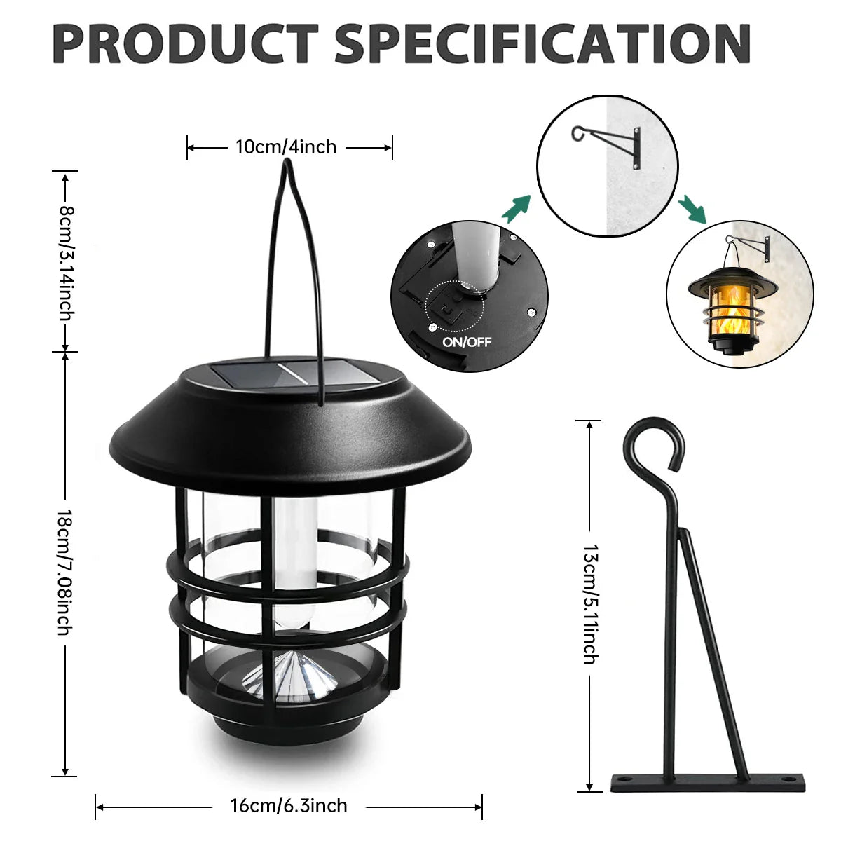 Flammora Solar Hanging Light with Flame Effect | IP65 Waterproof | Stainless Steel & Glass | For Garden, Fence & Terrace
