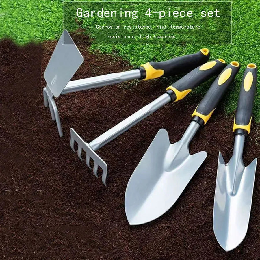 Groviva Garden Tool Set 4 pcs. | Stainless Steel | Hoe & Shovel | For Digging, Planting & Weeding