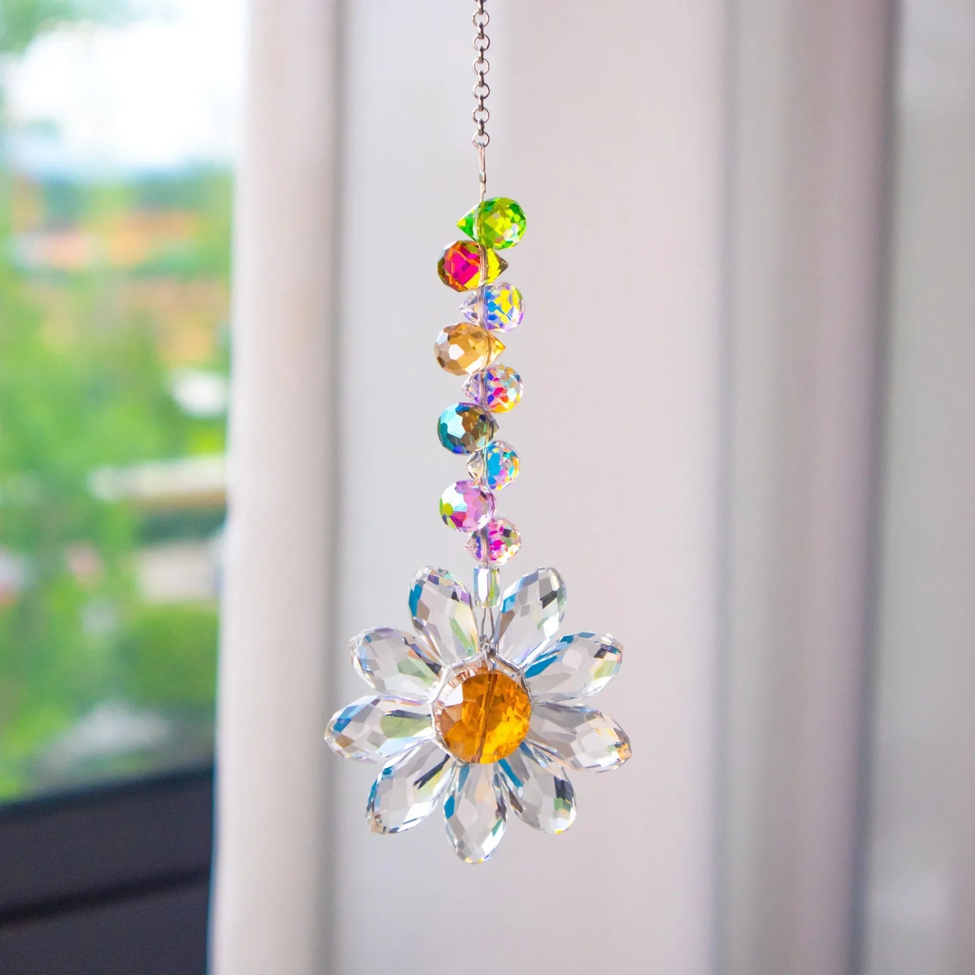 Crystal Suncatcher LumiMargarita | K9 Daisy Rainbow Catcher | Window & Garden Decoration | 32 cm | Gift Idea for Home