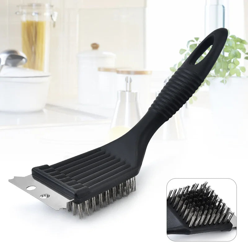 GrillMeister BBQ Brush | 3-in-1 Grill Cleaner | Stainless Steel Bristles & Anti-Slip Handle
