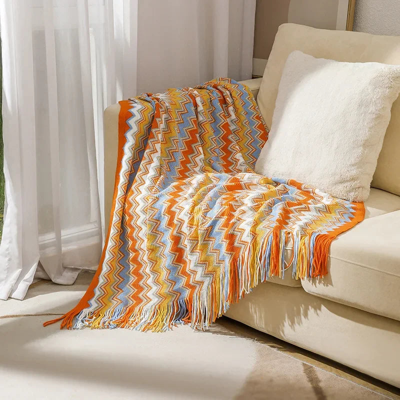 CasaLoom | Boho Throw with Tassels | Rust Red | Soft & Lightweight