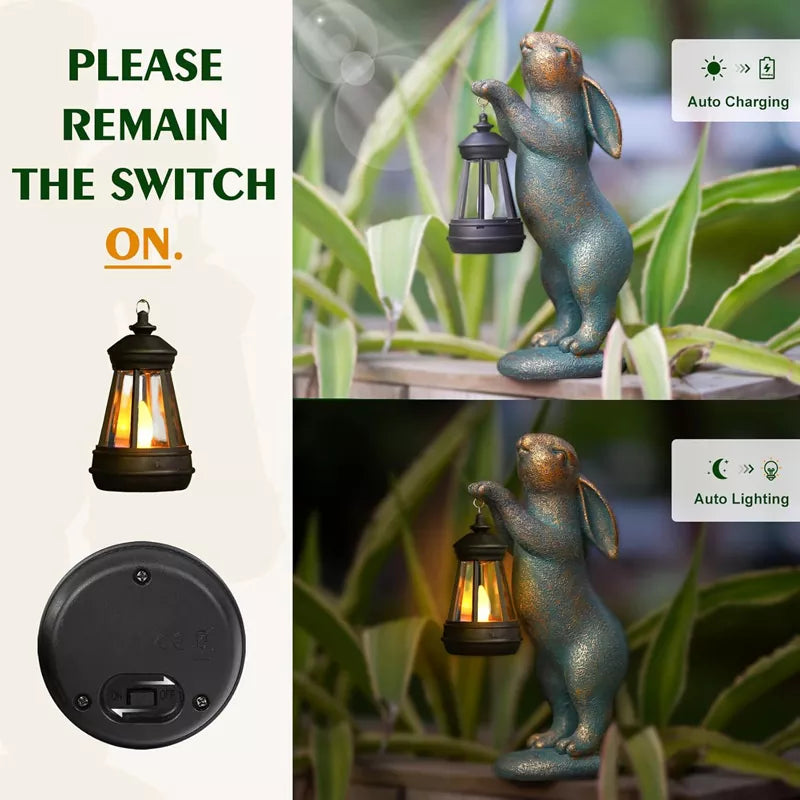 LunaHase | Solar-Hasenfigur mit Laterne | Wetterfeste Gartendekoration | LED-Solarleuchte