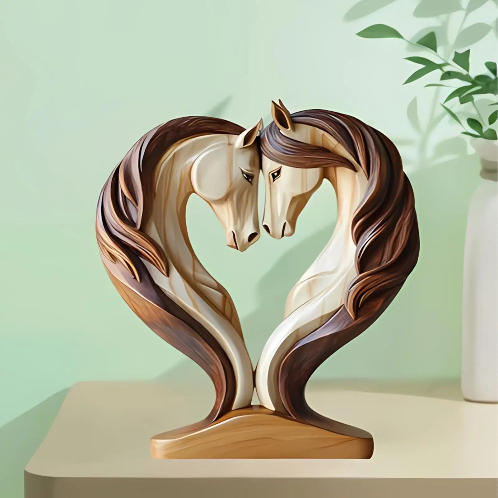 Equora Horse Sculpture | Wooden Horse Sculpture | 2D Design in Embrace Pose | Decoration for Living Room, Office & Children's Room
