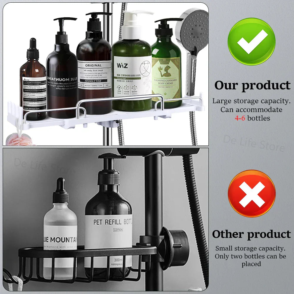 DuoShower Holder | Adjustable Shower Head Holder & Shelf | 2-in-1 Design | Space-Saving Plastic