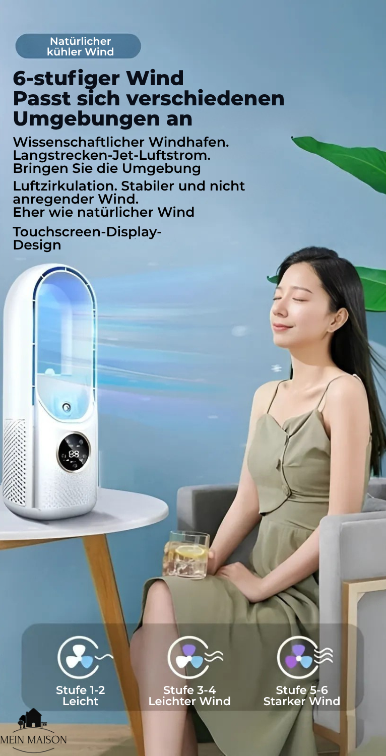 Airevo Air Cooler | Bladeless USB Fan | 6 Speeds | Quiet & With Timer | Air Humidification