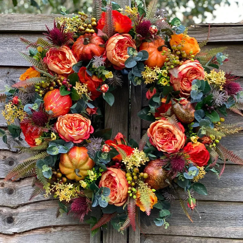 Autumna Charm Autumn Door Wreath | Pumpkin & Rattan | 40 cm | Handmade Decor for Fall & Thanksgiving