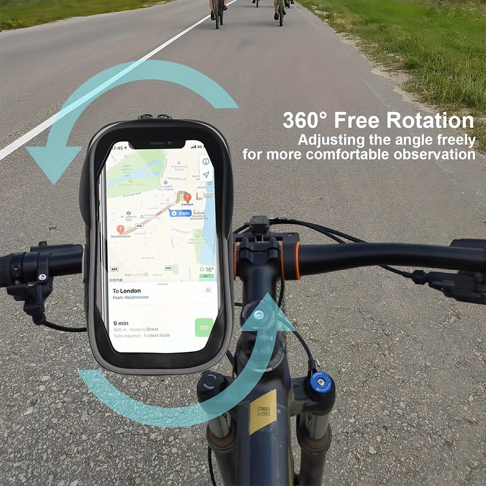 Ridevora | Wasserdichte Fahrrad- & Motorrad-Handyhalterung | 360° Drehbar | TPU-Navigationstasche für 4,5–6,4 Zoll Smartphones