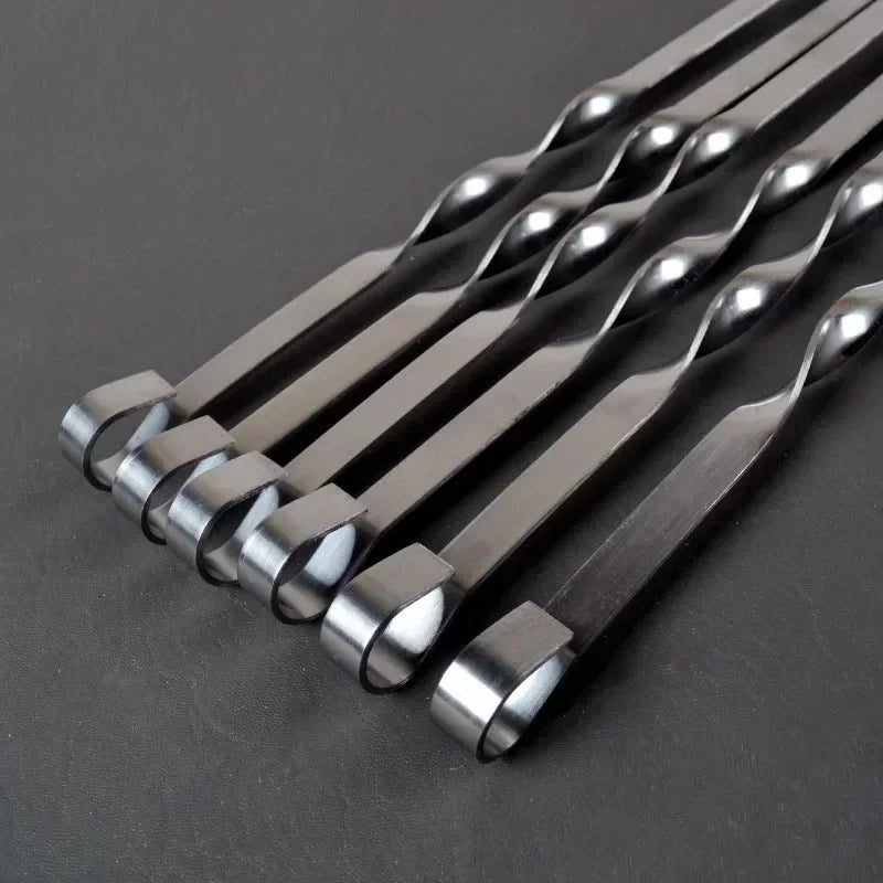 GrillSpear Grill Skewers 55 cm | Set of 6 | Stainless Steel with Beech Wood Handle | Extra Long & Heat Resistant