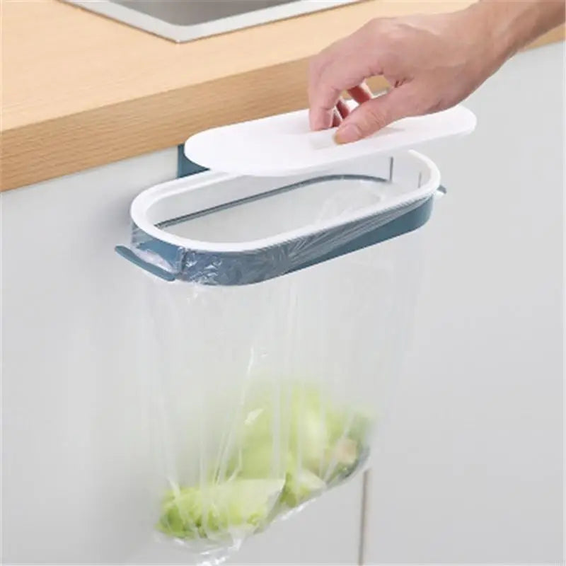 Cleanuvo ClipBin Trash Bag Holder | With Lid & Ring Mount | For Hanging on Cabinet Doors | Reusable & Washable