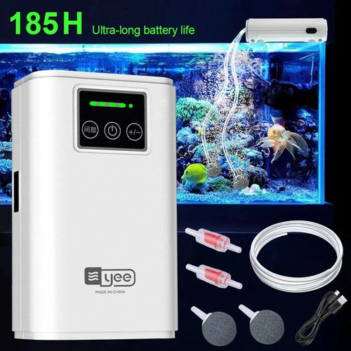 AquaLino SmartOxy Rechargeable Oxygen Pump for Aquarium & Outdoor | Quiet Air Pump with Battery & USB | Automatic AC/DC Switch & LED Display