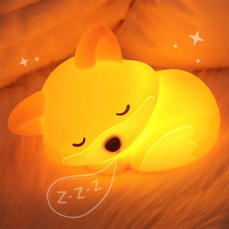Fox Night Light Made of Silicone | Rechargeable, Dimmable & with Timer | Cute Gift Idea for Children & Adults