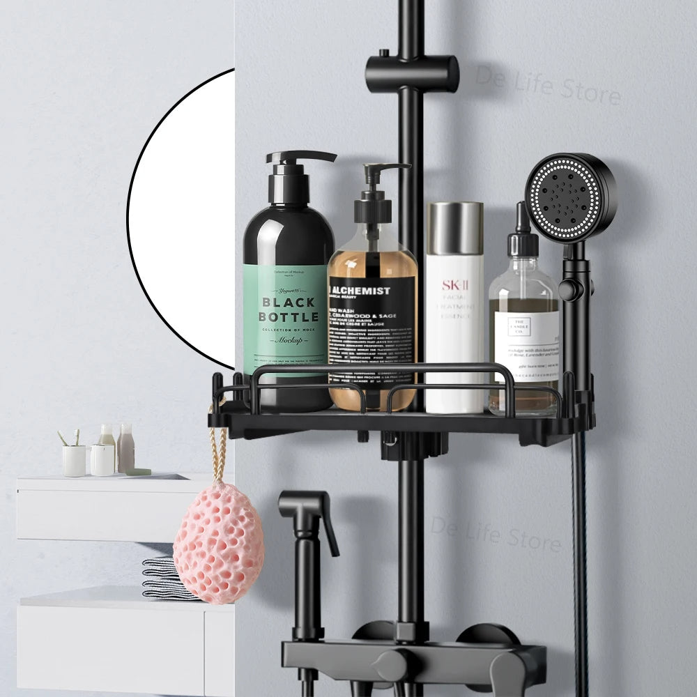 DuoShower Holder | Adjustable Shower Head Holder & Shelf | 2-in-1 Design | Space-Saving Plastic