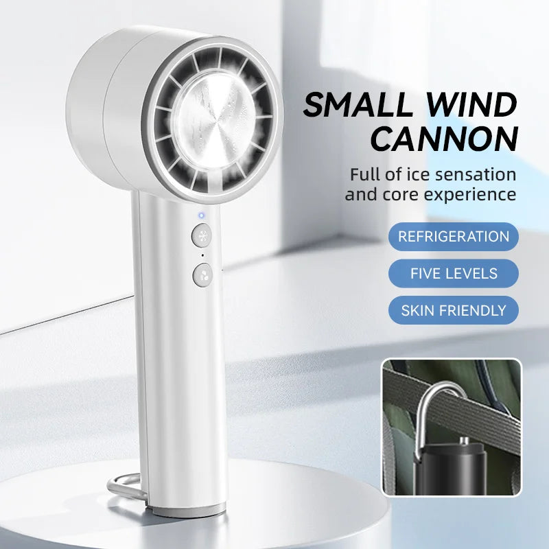 Brisano AirCool Mini Handheld Fan with Cooling Function | 5 Speeds | LED Display & USB Charging | Quiet & Portable | For Travel, Office & Outdoor