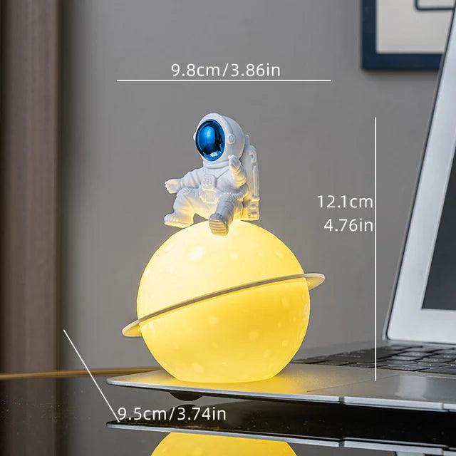 AstroLume Astronaut Sculpture with Planet Night Light | Modern Decorative Highlight | Eco-friendly PVC & ABS | 9.8 x 12.1 cm