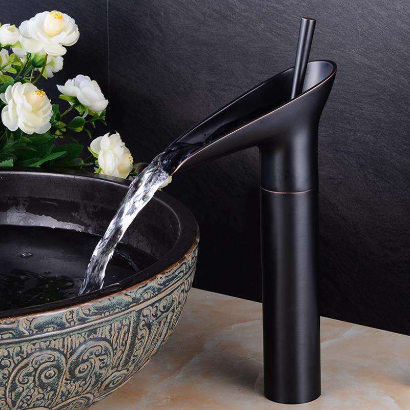 AquaVintura Antique Waterfall Basin Faucet | Brass Mixer Tap with Single Lever | Hot & Cold Water | Bronze Finish
