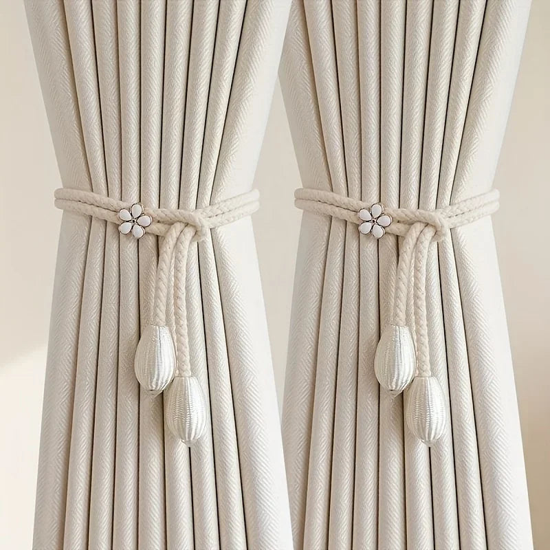 Floravia Curtain Holder Set of 2 | Adjustable Without Drilling | With Flower Buckle | Elegant Home Accessory