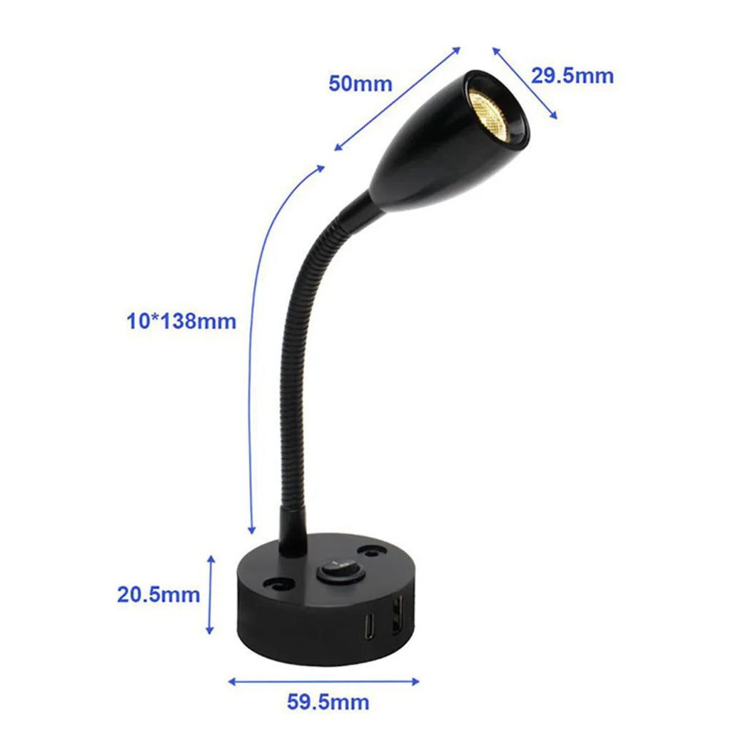 FlexiBeam RV Reading Lamp | 12V–24V Gooseneck Light with USB-C Fast Charging | LED Interior Lighting for Motorhome, Boat & Camper