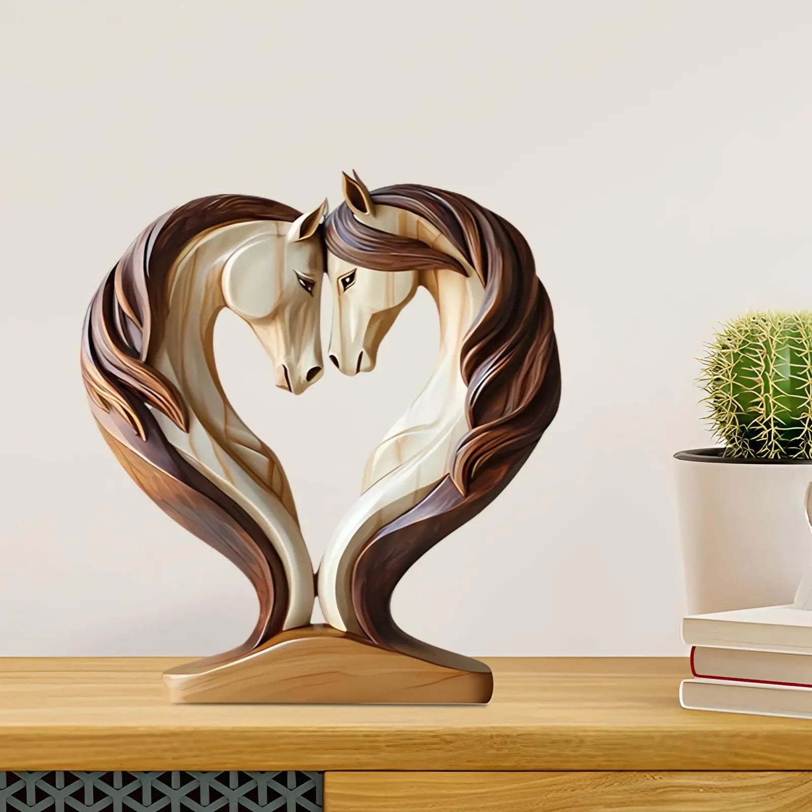 Equora Horse Sculpture | Wooden Horse Sculpture | 2D Design in Embrace Pose | Decoration for Living Room, Office & Children's Room