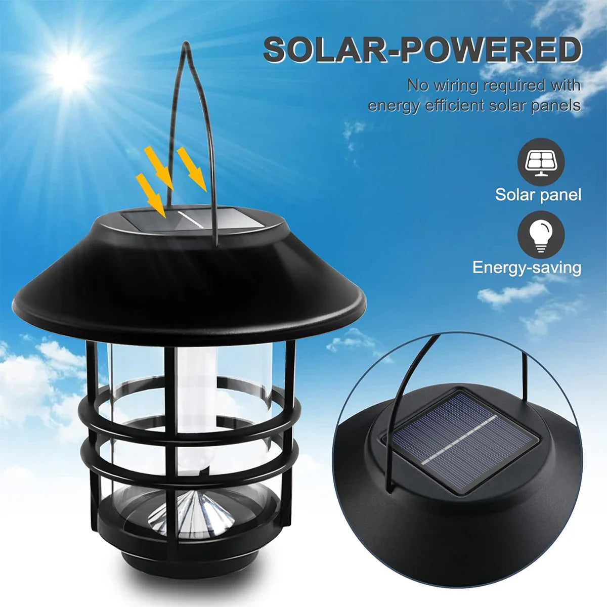 Flammora Solar Hanging Light with Flame Effect | IP65 Waterproof | Stainless Steel & Glass | For Garden, Fence & Terrace