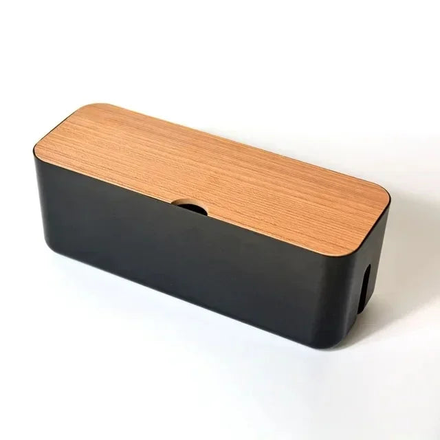Cable Box OrgaWood | Desk Organizer made of Wood & Plastic | For Chargers, Cables & Accessories | 29.5×11.4×11 cm