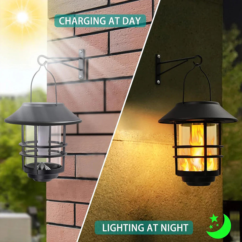 Flammora Solar Hanging Light with Flame Effect | IP65 Waterproof | Stainless Steel & Glass | For Garden, Fence & Terrace