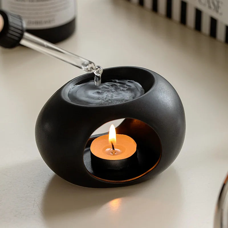 Aroma Stove Scentura | Black Ceramic Scent Diffuser | For Essential Oils & Incense Sticks | Spa & Home