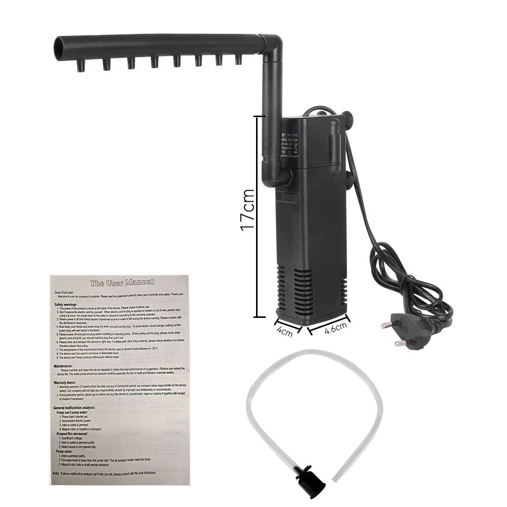 AquaThero Water Filter Pump for Aquariums | Submersible Suction Pump with Filter & Oxygen Supply | For Freshwater & Saltwater | EU Plug