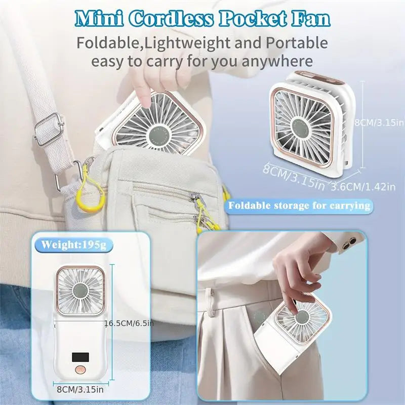 Airlio Foldable USB Fan 3000mAh | 4-Speed Air Cooler | Handheld, Table & Neck Fan | Power Bank Function | 180° Rotatable
