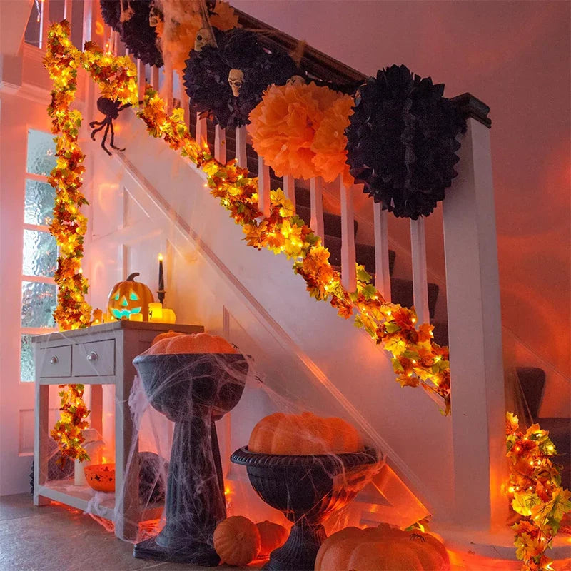 Aurelia Autumn Garland | Artificial Maple Leaf Wreath | 200 cm | Decoration for Home & Garden