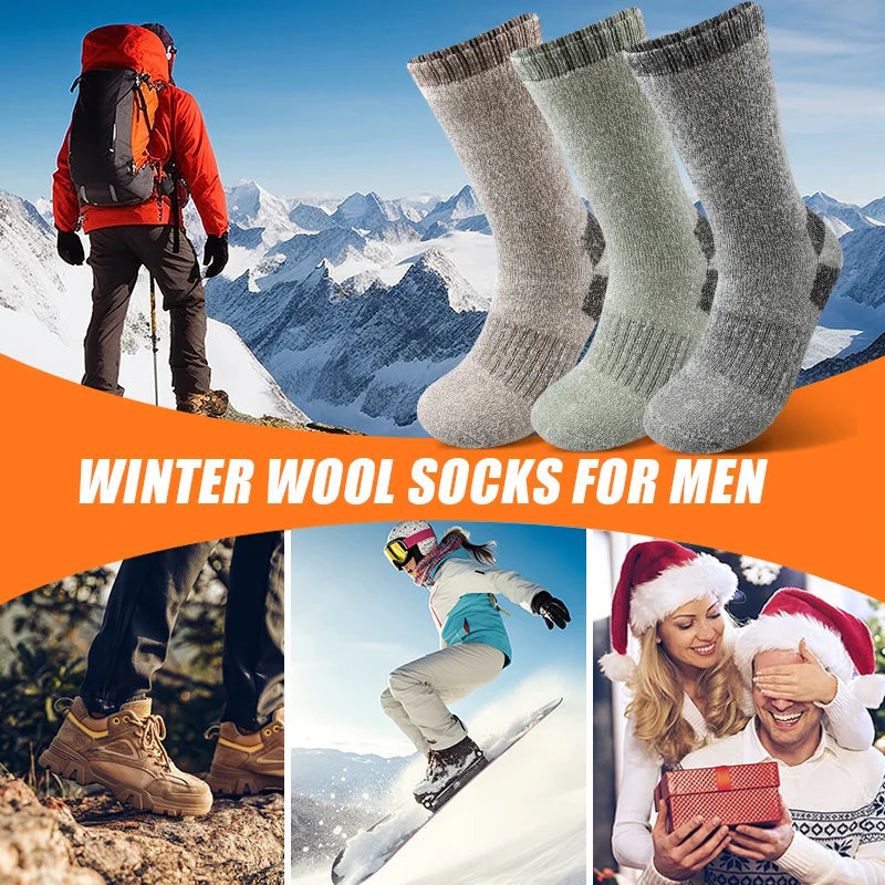 AlpenWool | 3 Pairs Men's Winter Socks | Extra Thick & Warm | Thermal Wool Socks for Skiing & Outdoor | Mid-Calf