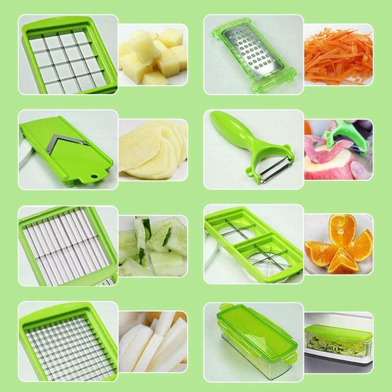 CutMate Multifunctional Vegetable Cutter 12-in-1 | With Catch Container & Finger Guard | Stainless Steel Blades | Compact & Safe