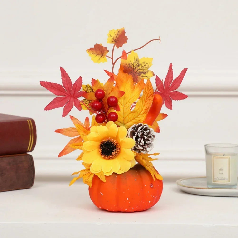 Autumn Magic | Decorative Pumpkin with Artificial Flowers | 25–30 cm | Autumn & Halloween Decoration